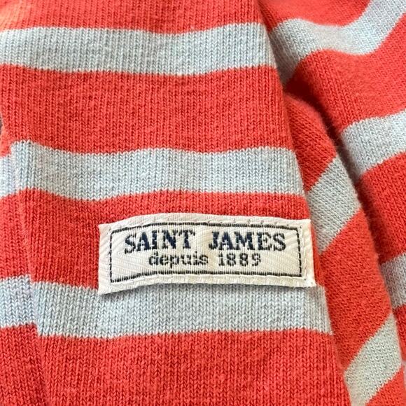 Saint James Galathee II Breton Striped Blue/Coral Stretch Knit S Top MSRP $135 - Picture 6 of 6